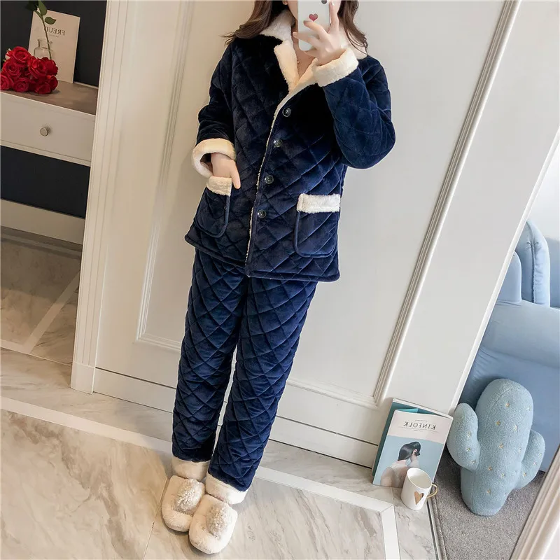 Winter Thick 3 Layers Cotton Padded Pajamas Set Women Solid Flannel 2 Pcs Pyjamas Suit Female Long Sleeve Home Clothes Pajamas
Winter Thick 3 Layers Cotton Padded Pajamas Set Women Solid Flannel 2 Pcs Pyjamas Suit Female Long Sleeve Home Clothes Pajamas