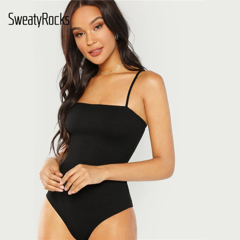 SweatyRocks Solid Ribbed Knit Cami Bodysuit Spaghetti Strap Summer Women Streetwear Clothes 2019 Skinny Sexy Black Bodysuit
SweatyRocks Solid Ribbed Knit Cami Bodysuit Spaghetti Strap Summer Women Streetwear Clothes 2019 Skinny Sexy Black Bodysuit