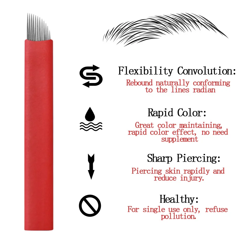 Disposable Tattoo Needles Microblading Blades 50Pcs 12Pin Red Eyebrow Lip Permanent Makeup Stainless Steel for Tattoo Manual Pen
Disposable Tattoo Needles Microblading Blades 50Pcs 12Pin Red Eyebrow Lip Permanent Makeup Stainless Steel for Tattoo Manual Pen