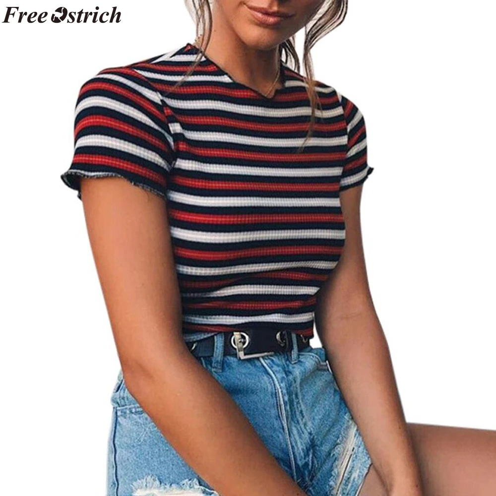 FREE OSTRICH Women's Casual Tights Ribbed Short Sleeve O-Neck T-Shirt Sexy Ladies Striped Print T-Shirts tops Summer plus size
FREE OSTRICH Women's Casual Tights Ribbed Short Sleeve O-Neck T-Shirt Sexy Ladies Striped Print T-Shirts tops Summer plus size