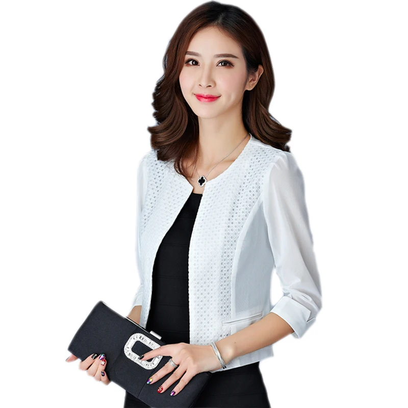 Korean Summer OL Women Suit Jacket Mesh Splice Women Coat Thress Quarter Sleeves Women's Cardigan Short Style Ladies Jackets
Korean Summer OL Women Suit Jacket Mesh Splice Women Coat Thress Quarter Sleeves Women's Cardigan Short Style Ladies Jackets