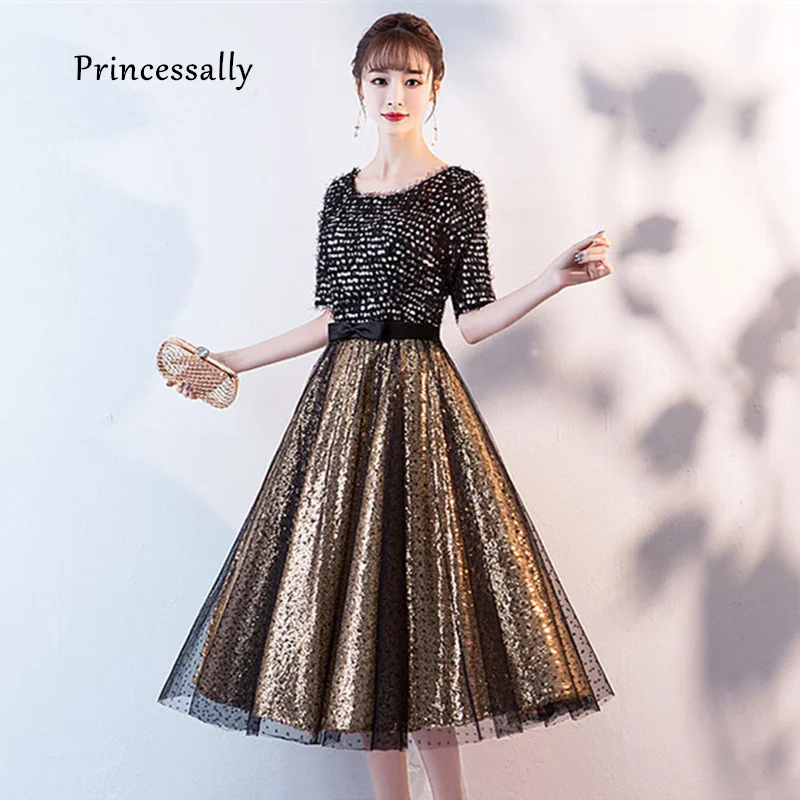 Robe De Soriee Party Evening Dress Tea Length Vintage Full Sequin Half Sleeve Formal Graduation Prom Women Evening Gown 2019
Robe De Soriee Party Evening Dress Tea Length Vintage Full Sequin Half Sleeve Formal Graduation Prom Women Evening Gown 2019