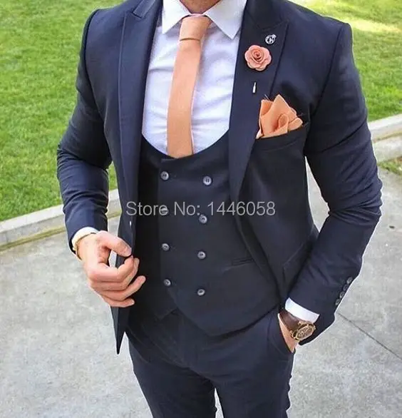 

2018 Latest Coat Pant Designs Tailor Made Bespoke Navy Blue Men Suits For Wedding Blazer Groom Tuxedos Wedding Suits For Men