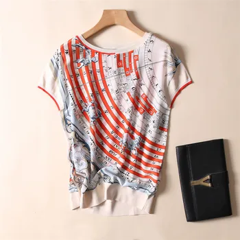 New women s clothing in Europe and the wind round collar F12098 rotator cuff signs printed silk T shirt
New women s clothing in Europe and the wind round collar F12098 rotator cuff signs printed silk T shirt