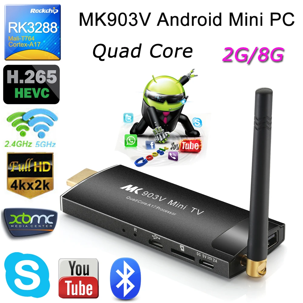 QINTAIX MK903V Android5.1 Tv Stick Rockchip RK3288 Quad Core Inteligente Mini PC Ultra HD 4 K H.265 WiFi BT4.0 Google Tv Box
QINTAIX MK903V Android5.1 Tv Stick Rockchip RK3288 Quad Core Inteligente Mini PC Ultra HD 4 K H.265 WiFi BT4.0 Google Tv Box