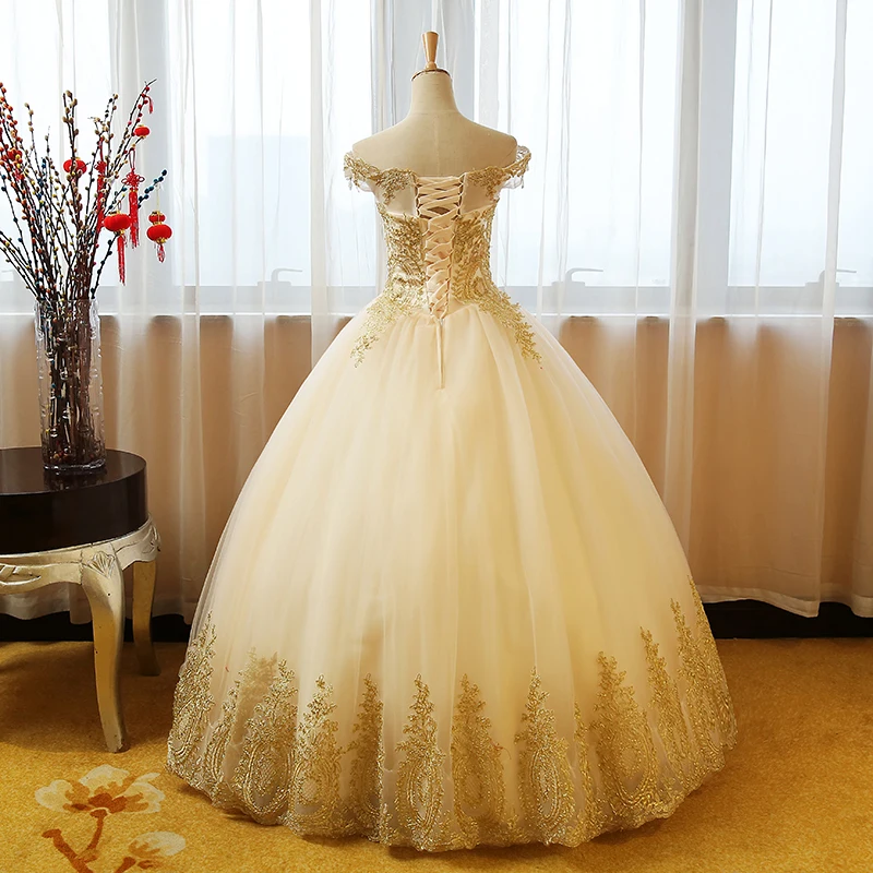 Shop Quinceanera Dress Gold Appliques Lace Sweet 16 Dress Ball Gown online