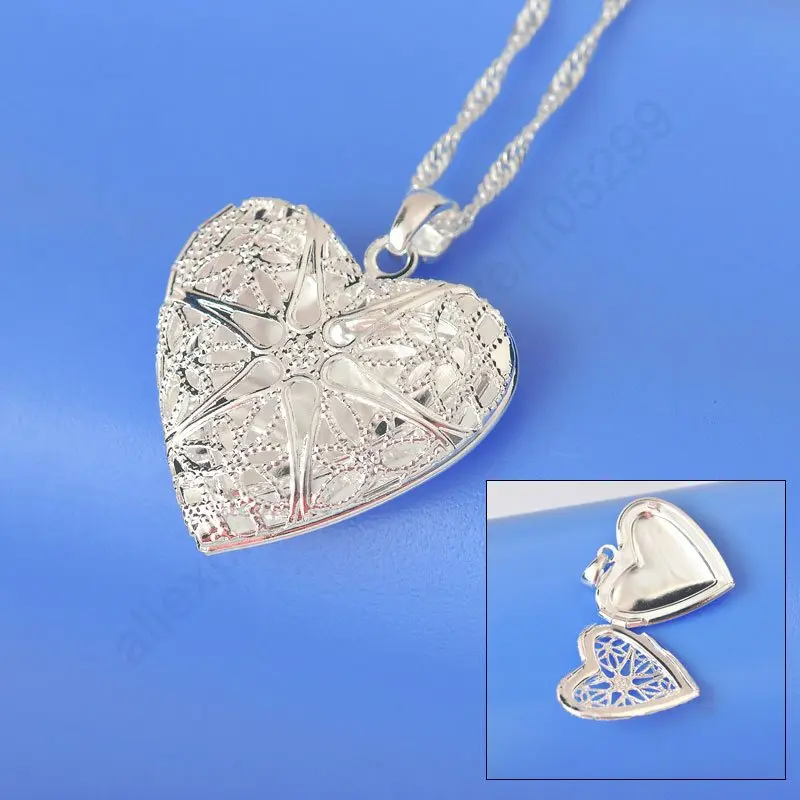 Image 2014 Promotion Wholesale 10pcs Silver Necklace 925 Sterling Silver Necklace Chains Heart Shape Open Case Frame Silver Pendant