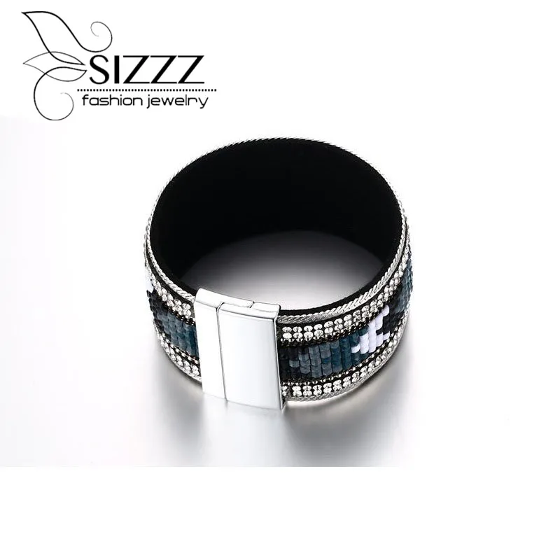 SIZZZ 19.5CM alloy rhinestone PU leather magnetic buckle Europe and America Bracelets&Bangles For Women
SIZZZ 19.5CM alloy rhinestone PU leather magnetic buckle Europe and America Bracelets&Bangles For Women