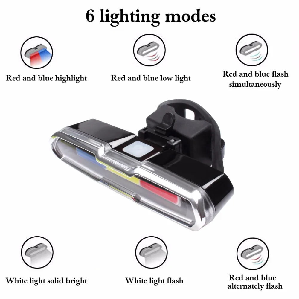USB Rechargeable LED Bicycle Tail Light With 3 Colors Light And 6 Lighting Modes Multipurpose Super Bright Bike Warning Light For Riding IPX4 Waterproof (3)