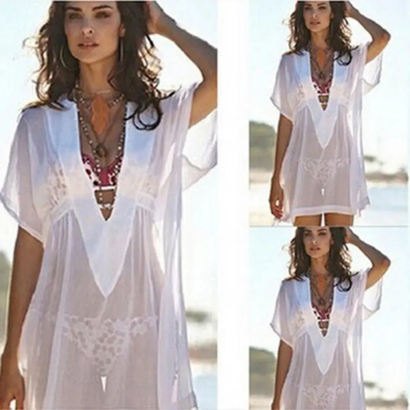 Women Chiffon Beach Cover Up Swimsuit Swimwear Sexy Deep Shirt Dress Bathing Bikini Cover Up Tunic tunique de plage robe plage
Women Chiffon Beach Cover Up Swimsuit Swimwear Sexy Deep Shirt Dress Bathing Bikini Cover Up Tunic tunique de plage robe plage