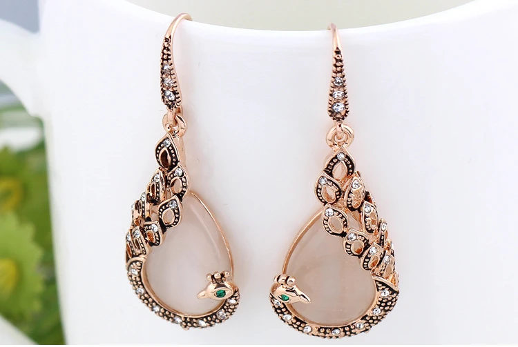 Creative Imitate Crystal Circle Opal Peacock Jewelry Sets Peacocks Necklace Drop Earrings Set For Women Gift CH012 (8)