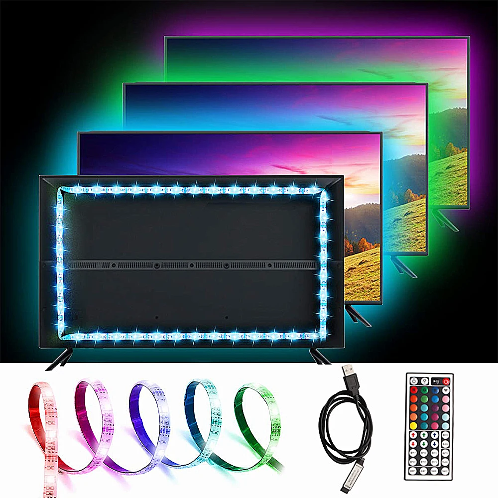 5M SMD5050 SMD2835 USB LED Strip Backlight TV PC Decoration Flexible Neon Lamp 44Keys Remote Controller 5V RGB Led Light Strip
5M SMD5050 SMD2835 USB LED Strip Backlight TV PC Decoration Flexible Neon Lamp 44Keys Remote Controller 5V RGB Led Light Strip