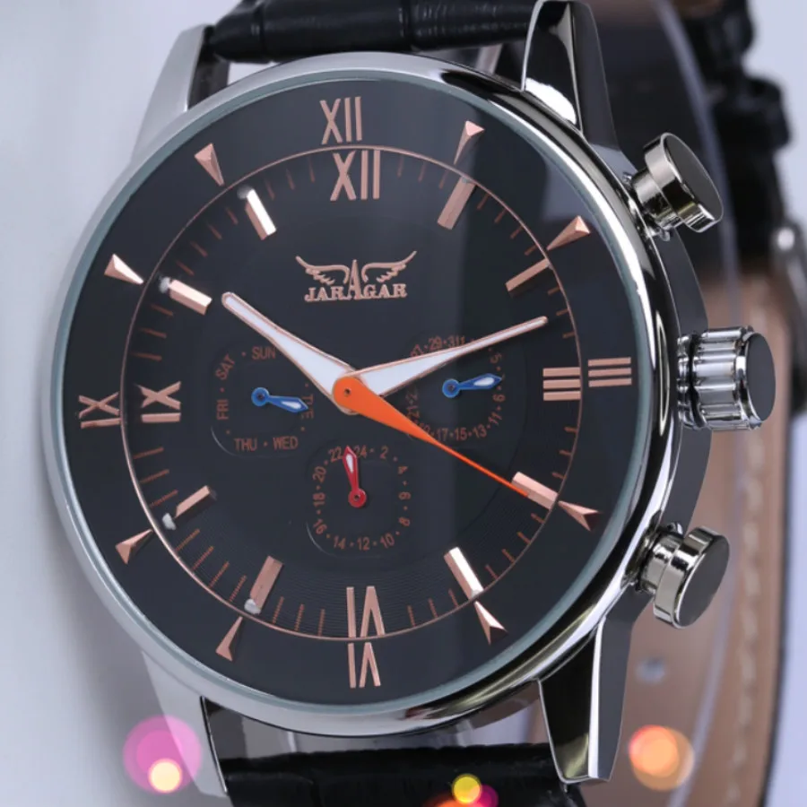 Jaragar 3 Small Dial Design Black Silver Dial Genuine Leather Men Watch Top Luxury Automatic Watch
Jaragar 3 Small Dial Design Black Silver Dial Genuine Leather Men Watch Top Luxury Automatic Watch