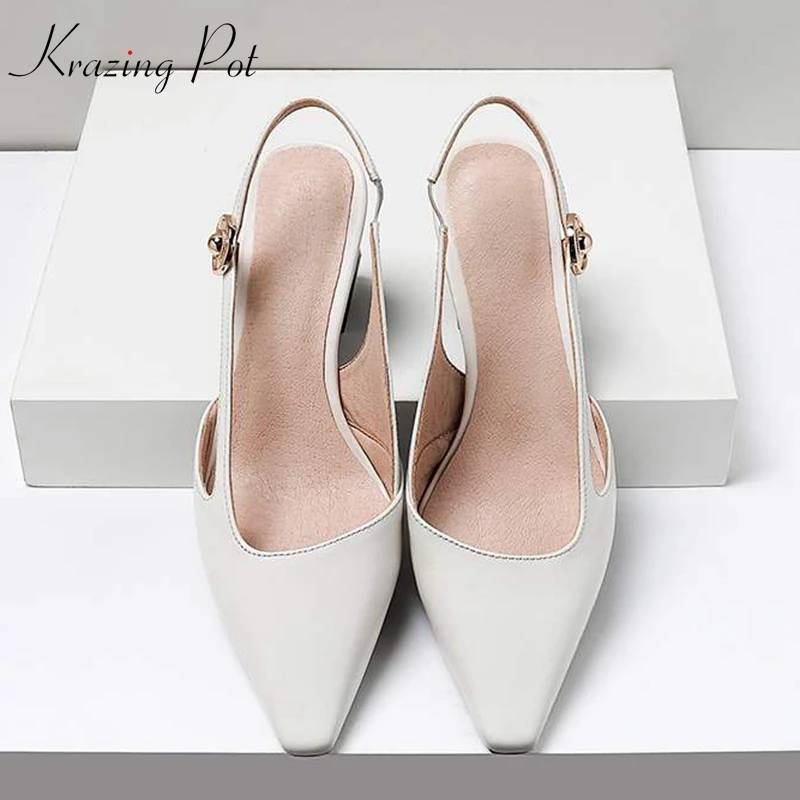 Krazing Pot genuine leather solid color elastic band big size 43 42 slingback thick heels square toe concise European pumps L6f1
Krazing Pot genuine leather solid color elastic band big size 43 42 slingback thick heels square toe concise European pumps L6f1