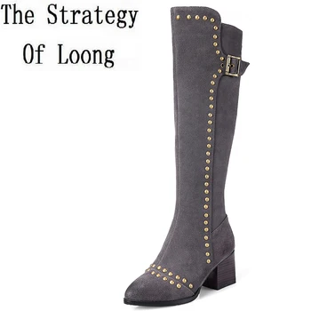 Women Winter Retro Thick Mid Heel Buckle Rivets Genuine Leather Flock Fashion Knee High Boots Size 33-41 SXQ1013
Women Winter Retro Thick Mid Heel Buckle Rivets Genuine Leather Flock Fashion Knee High Boots Size 33-41 SXQ1013