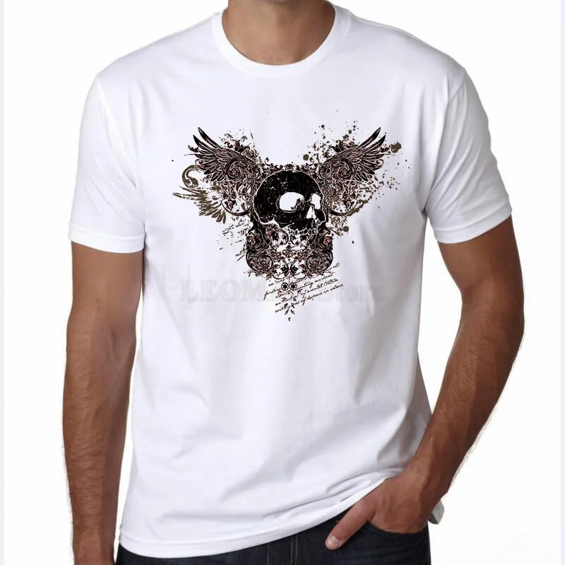 Leoman забавные Творческий Череп Дизайн футболка Для мужчин череп с крыльями Pirnted