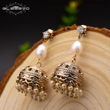 GLSEEVO 925 Gümüş Kulak Pin doğal tatlı su incisi Dangle Küpe Kadınlar Için Vintage Top Şekli Damla Küpe El Yapımı GE0322(China)