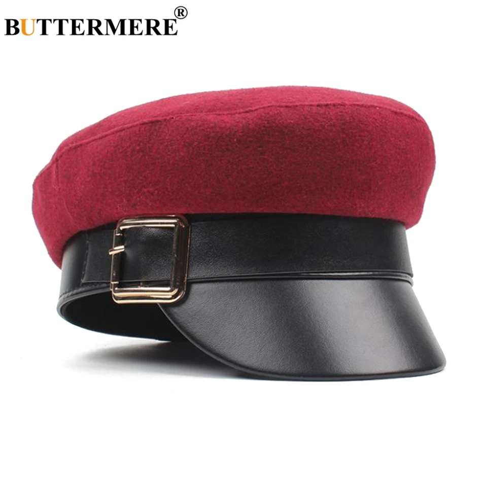 BUTTERMERE Women Military Caps Burgundy Woolen Captain Hat Army Ladies Patchwork Leather Sailor Hats Autumn Winter Captain Cap
BUTTERMERE Women Military Caps Burgundy Woolen Captain Hat Army Ladies Patchwork Leather Sailor Hats Autumn Winter Captain Cap