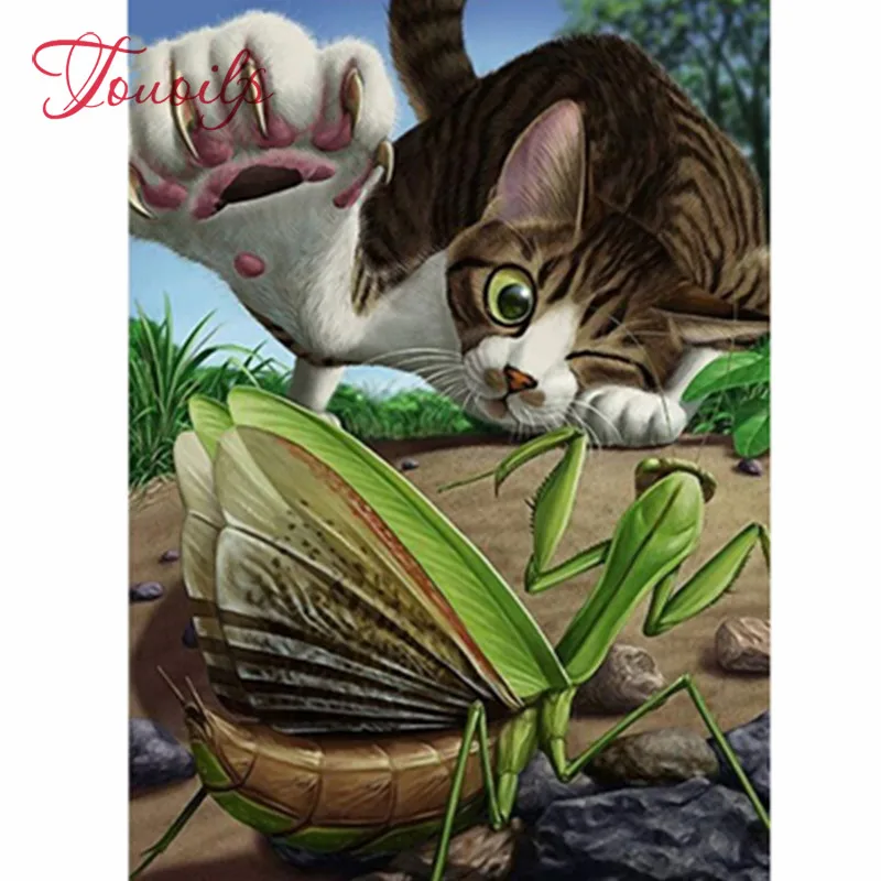 Полный Круглый квадратный алмаз живопись алмазная кот Mantis насекомых вышивки