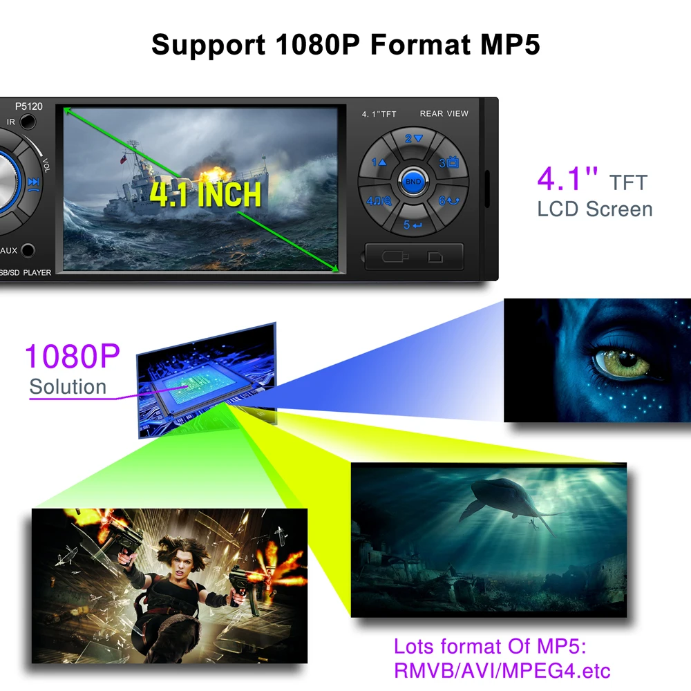 P5120 4.1 Inch 1 Din Bluetooth Car MP5 Player TFT Screen Stereo Audio FM Station Auto Video with Remote Control
P5120 4.1 Inch 1 Din Bluetooth Car MP5 Player TFT Screen Stereo Audio FM Station Auto Video with Remote Control