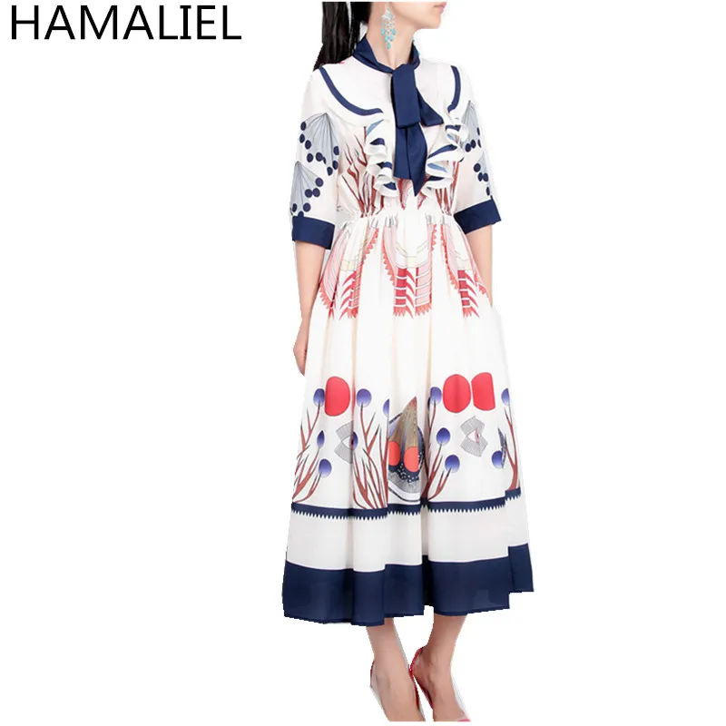 HAMALIEL High Quality Women Designer Runway Dress 2018 Summer Chiffon Printed Ruffles Bow Collar Female Elastic Waist Midi Dress
HAMALIEL High Quality Women Designer Runway Dress 2018 Summer Chiffon Printed Ruffles Bow Collar Female Elastic Waist Midi Dress