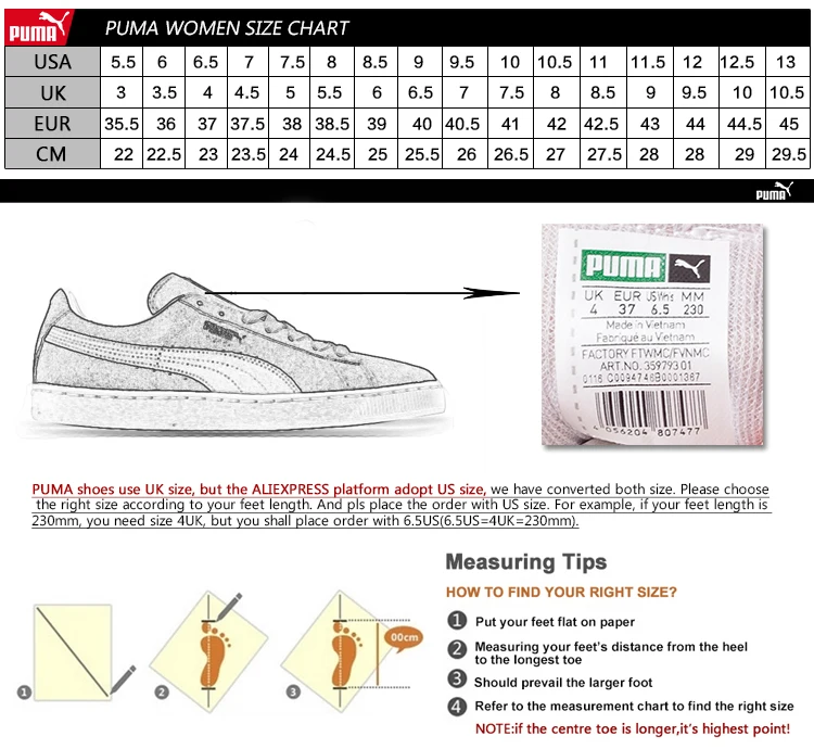 puma shoe size chart