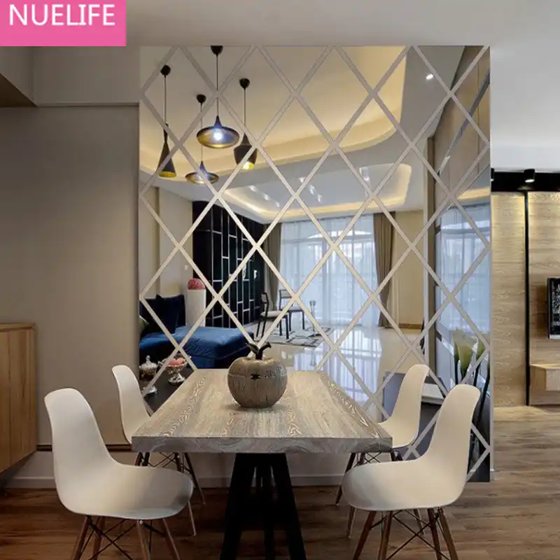 Large 3d Mirror Diamond Three Dimensional Wall Stickers Living