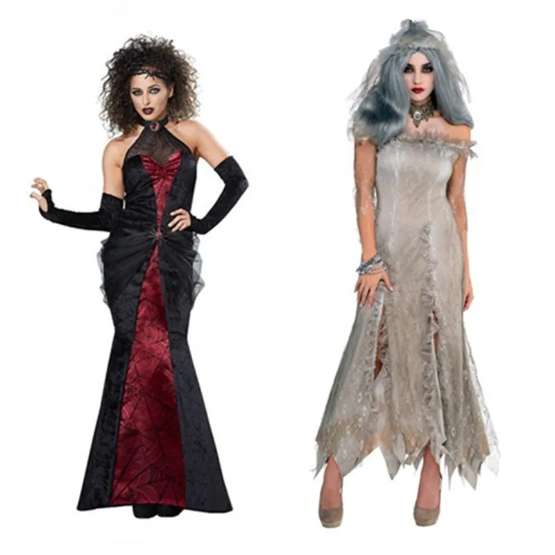 

Halloween Dress Scary Costumes For Women Ghost White Cosplay Dress Evil Princess Skeleton Vampire Day Of the Dead Costume Witch