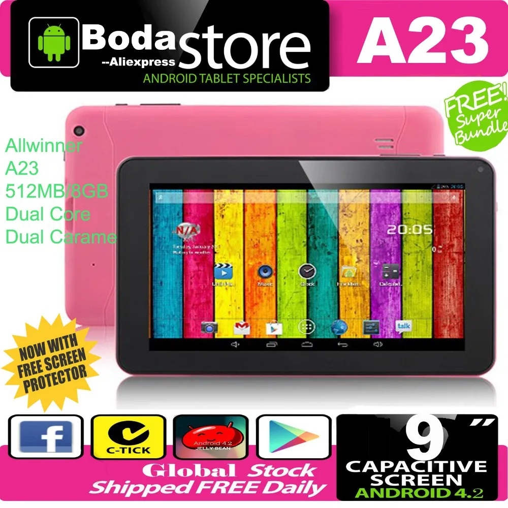 Free Shipping NEW 9 inch Dual Core CPU Android 4.2 DDR Q88 8GB NAND Flash A23 Bluetooth WIFI Dual Cameras 9 inch tablet pc Pink
Free Shipping NEW 9 inch Dual Core CPU Android 4.2 DDR Q88 8GB NAND Flash A23 Bluetooth WIFI Dual Cameras 9 inch tablet pc Pink