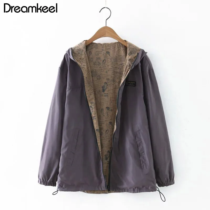 Women Bomber Basic Jacket 2019 Spring Autumn Pocket Zipper Hooded Two Side Wear Cartoon Print Outwear Loose Coat Women Y
Women Bomber Basic Jacket 2019 Spring Autumn Pocket Zipper Hooded Two Side Wear Cartoon Print Outwear Loose Coat Women Y