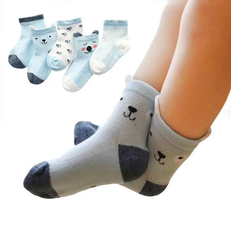 Weixinbuy Baby Boys Girls Cartoon Pattern Anti-slip Cotton Socks 5 Pairs 0-5T