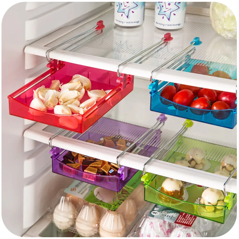 

Hot Sale 1pc Kitchen Fridge Sliding Drawer Space Saver Organizer Refrigerator Storage Rack Shelf Holder Drawer