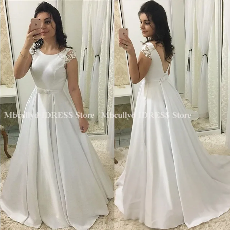 Backless Satin Boho Wedding Dresses 2019 Elegant A-line Cap Sleeves Beach Bridal Gowns Cheap Custom Made vestido de novia
Backless Satin Boho Wedding Dresses 2019 Elegant A-line Cap Sleeves Beach Bridal Gowns Cheap Custom Made vestido de novia