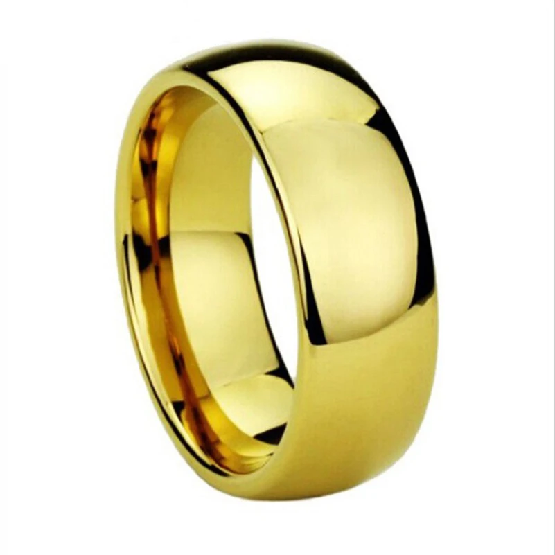 Image Tungsten Ring Wedding Rings,8MM Carbide Tungsten 18K Gold Rings with High Polished, Men Jewelry,Big Sizes Band Rings + WTU003R