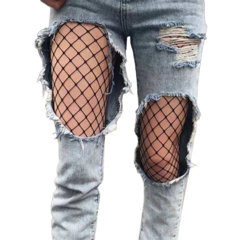 Image Big Mesh Fishnet Net Pattern Pantyhose Stockings Over The Knee Sock 2017 Fashion Women Ladies Sexy Black