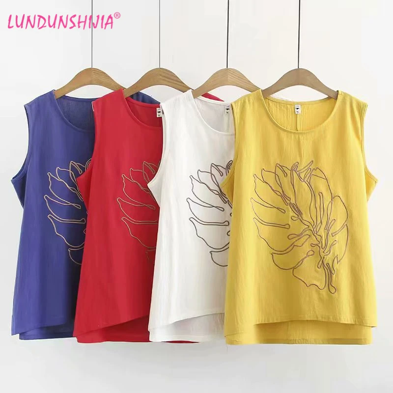 LUNDUNSHIJIA Foliage Embroidery Women Sleeveless Loose Tank Top 2019 Summer Cotton Linen Casual Vest Tops Plus Size 2XL-4XL
LUNDUNSHIJIA Foliage Embroidery Women Sleeveless Loose Tank Top 2019 Summer Cotton Linen Casual Vest Tops Plus Size 2XL-4XL