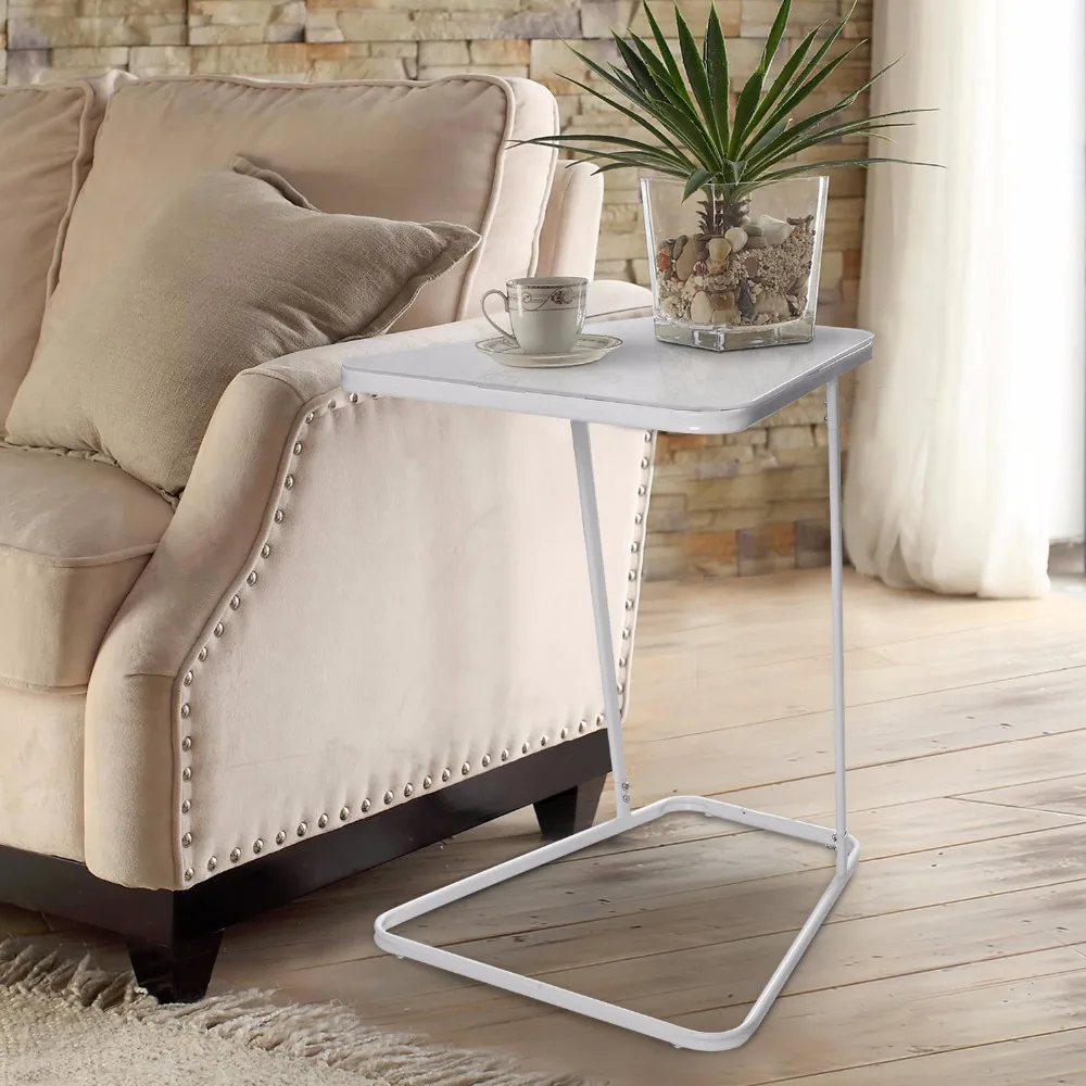 Lifewit beistelltisch snack kaffee sofa tisch modernen gehärtetem glas kohlenstoffstahl wohnzimmer bettzimmer wohnmöbel weiß