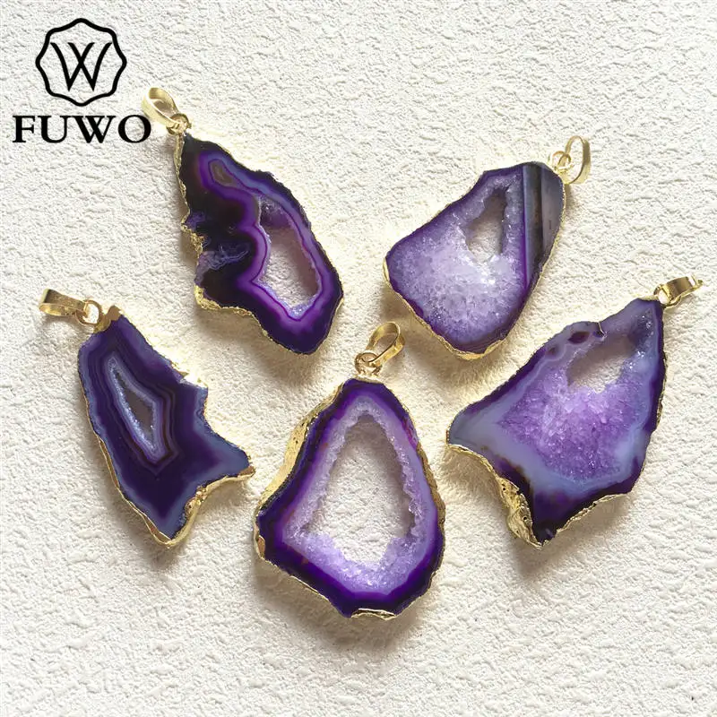 FUWO Natural Irregular Purple Agates Slice Pendant With Gold Trimmed Druzy Geode Semi-precious Jewelry Necklace Wholesale PD227
FUWO Natural Irregular Purple Agates Slice Pendant With Gold Trimmed Druzy Geode Semi-precious Jewelry Necklace Wholesale PD227