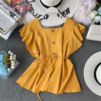 Butterfly Sleeve Women's Shirts Square Collar Single Breasted Sashes Shirt Female 2019 Summer Fashion Solid Casual Tops Ladies
Butterfly Sleeve Women's Shirts Square Collar Single Breasted Sashes Shirt Female 2019 Summer Fashion Solid Casual Tops Ladies