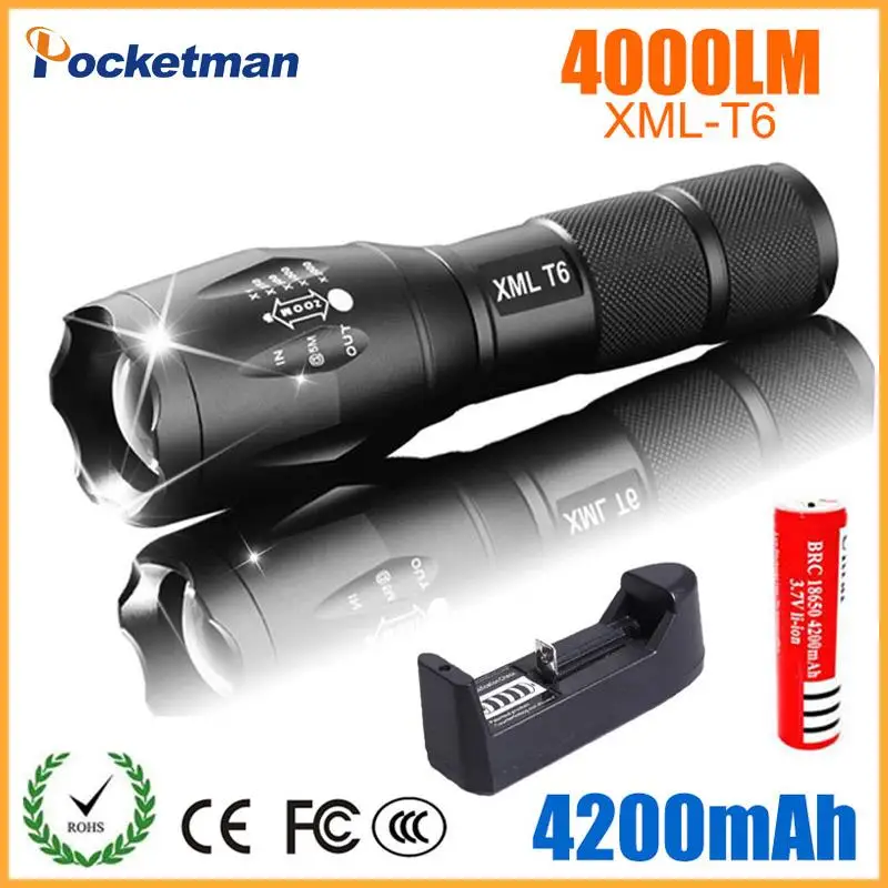 LED Rechargeable Flashlight XML T6 linterna torch 4000 lumens 18650 Battery Outdoor Camping Powerful Led Flashlight z30
LED Rechargeable Flashlight XML T6 linterna torch 4000 lumens 18650 Battery Outdoor Camping Powerful Led Flashlight z30