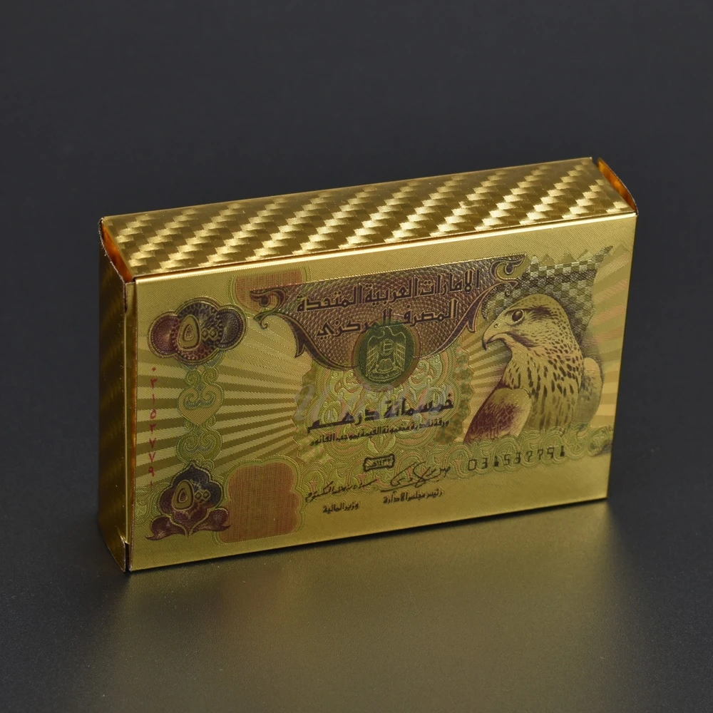 United Arab Emirates 500 DirhamGold Foil Playing Cards Plastic Waterproof Cards with Wooden Gift Box
United Arab Emirates 500 DirhamGold Foil Playing Cards Plastic Waterproof Cards with Wooden Gift Box