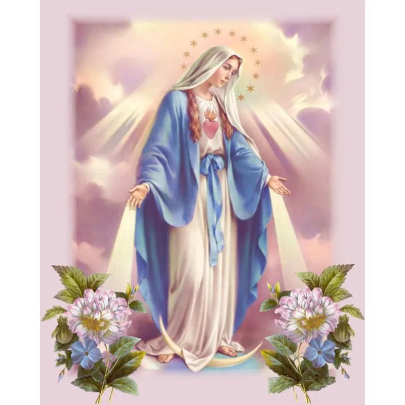 MXMZMZ 5D DIY Алмаз Картина мозаика Девы Марии Религия Полный Круглый Rhinestone алмазная