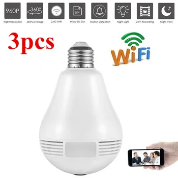 3pcs Bulb Light 960P Wireless IP Camera 360 degree Full View Wifi Panoramic Camera Fish Eye Mini CCTV Camera 1.3MP Home Security
3pcs Bulb Light 960P Wireless IP Camera 360 degree Full View Wifi Panoramic Camera Fish Eye Mini CCTV Camera 1.3MP Home Security