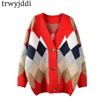 2020 New Autumn Spring Thick Sweater Coat Knitted Women Cardigan Hit Color V-Neck Sweaters Female Loose Womens Coat
2020 New Autumn Spring Thick Sweater Coat Knitted Women Cardigan Hit Color V-Neck Sweaters Female Loose Womens Coat