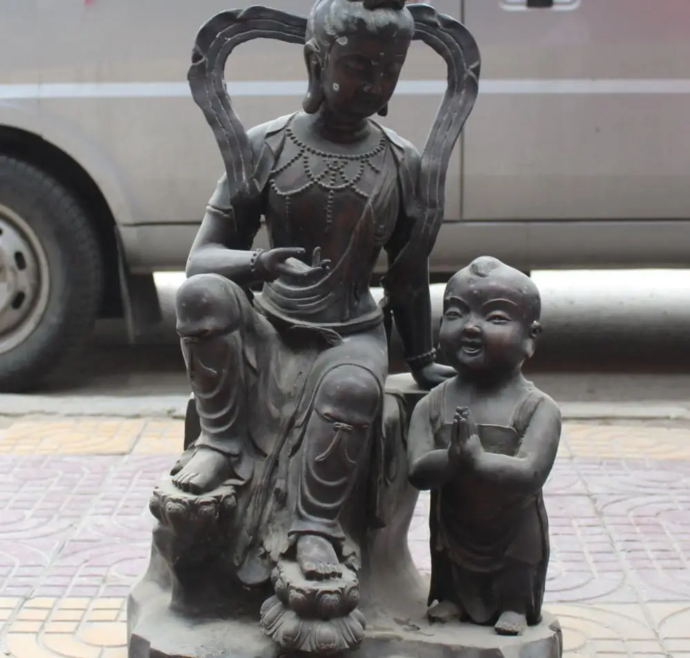 32" Chinese Bronze Kwan-yin Bodhisattva Goddess Kid Children Boy Buddha Statue
32" Chinese Bronze Kwan-yin Bodhisattva Goddess Kid Children Boy Buddha Statue