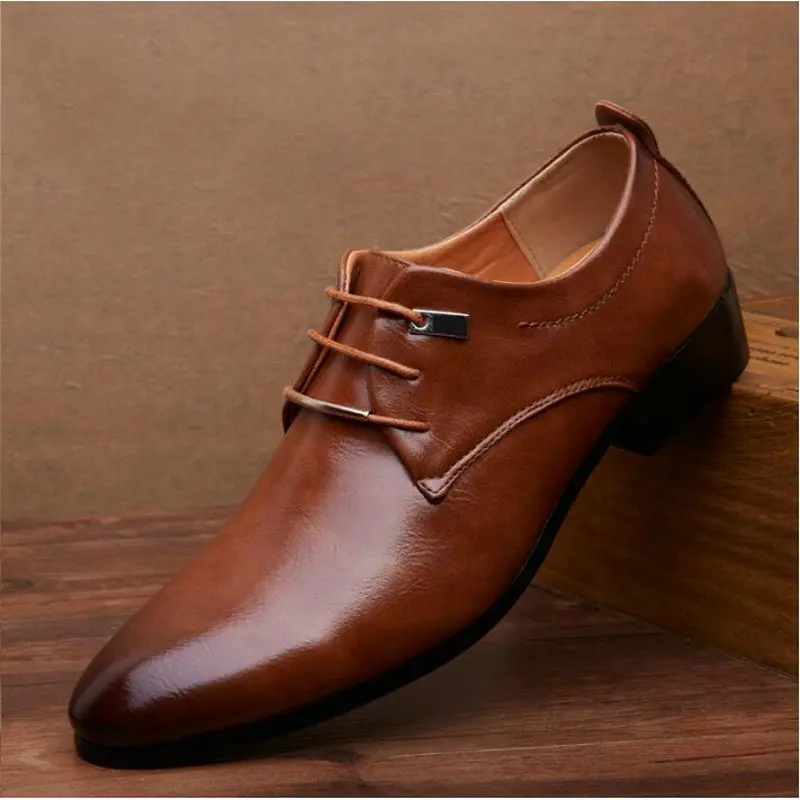 Hot Sell Mens Leather Shoes Men's Dress British Style Lace Up Pointed Toe Low Top Flats 2 Colors Men HH-511 | Обувь