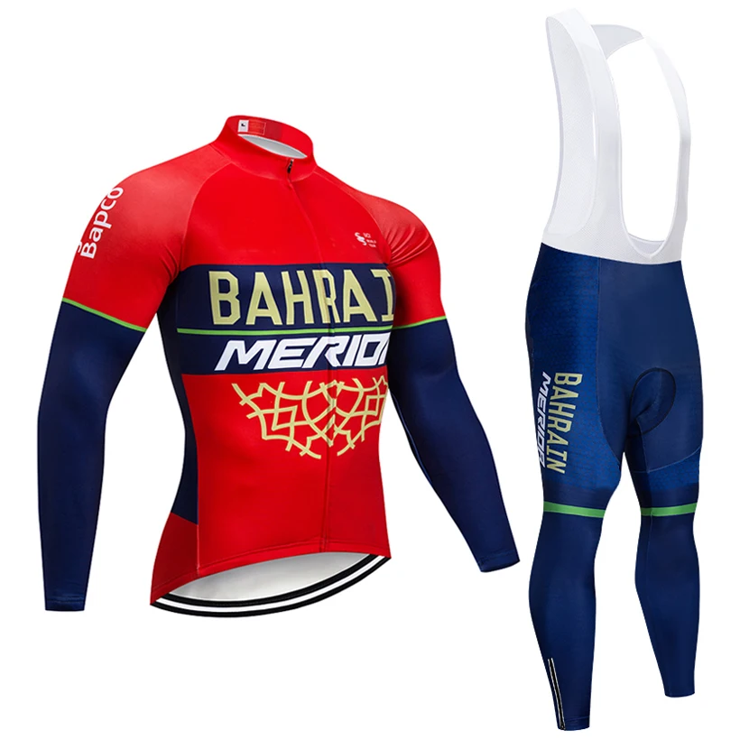 

Winter 2019 BAHRAIN TEAM Long sleeves Cycling JERSEY Bike Pants mens Ropa Ciclismo Thermal Fleece bicycling Maillot Culotte wear