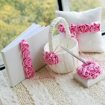 Luxury Rose Lined Wedding Collection (Set of 4) Guestbook Ring Pillow Pen Set and Flower Basket
Luxury Rose Lined Wedding Collection (Set of 4) Guestbook Ring Pillow Pen Set and Flower Basket