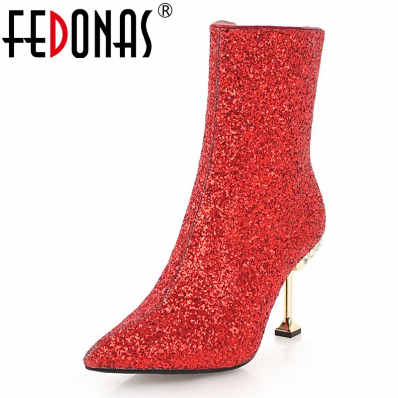 FEDONAS New Glitters Women Party Wedding Prom Shoes Woman High Heels Zipper Ladies Boots Ladies Sexy Pointed Toe Basic Boots
FEDONAS New Glitters Women Party Wedding Prom Shoes Woman High Heels Zipper Ladies Boots Ladies Sexy Pointed Toe Basic Boots