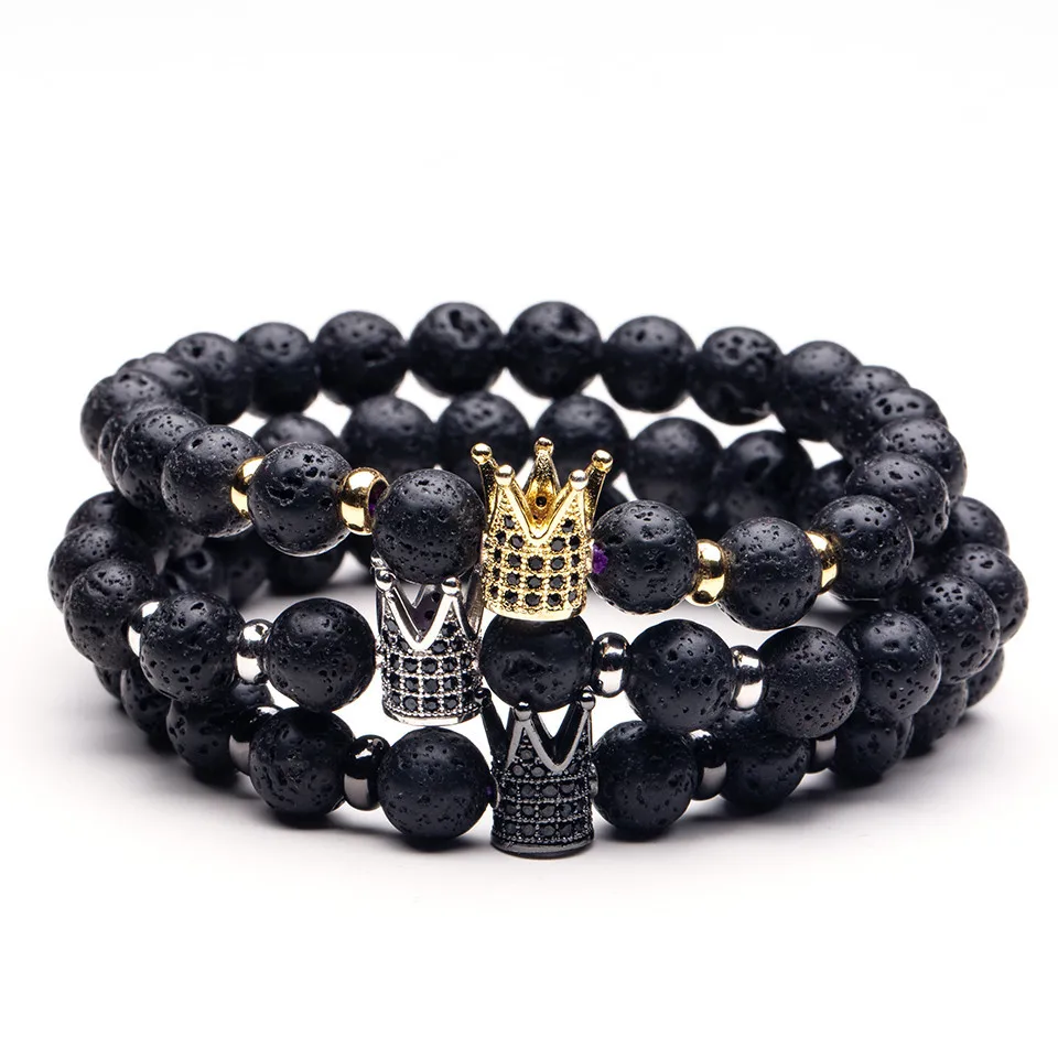Charm Golden & silver Crown Natural Lava stone Beads Bracelet for men Fashion Classic Black White Beads bangle Couple bracelet
Charm Golden & silver Crown Natural Lava stone Beads Bracelet for men Fashion Classic Black White Beads bangle Couple bracelet